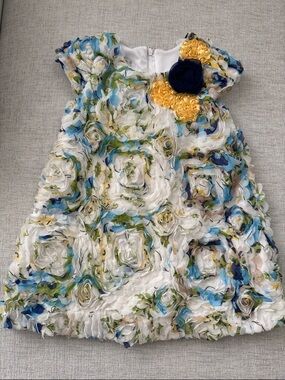 Pippa & Julie Floral Rosette Girls' Dress with Yellow & Navy Accents